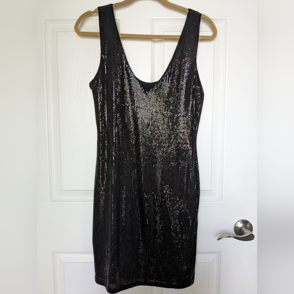 NWT Love...ady Sleeveless Black Sequin Dress Size M